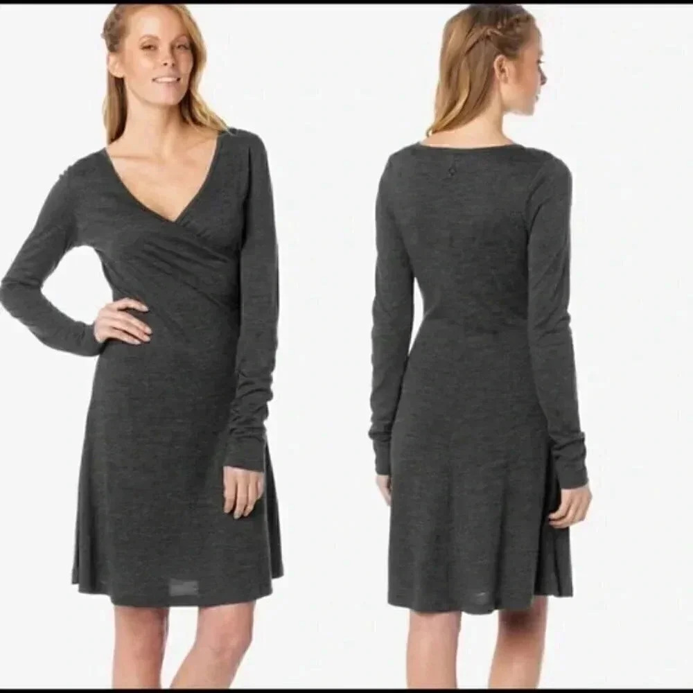 Prana V-neck Faux Wrap Dress Outdoor Camping Casual Popover Size S Blue